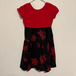 Red and Black Floral Kids Dress